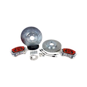 Ford Mustang Brake Kit - Front - Baer Brakes - Classic Series + Slotted/Drilled Rotors + D412 Pads - Red - `94-`04